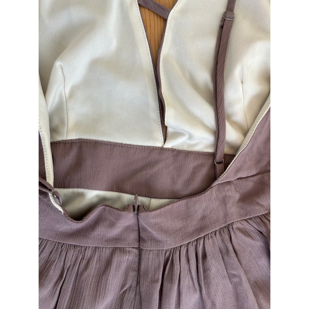 NWT Mahina Hawaii Romper Taupe Brown Deep V Neck Small Resort Vacation Boutique - Picture 5 of 10